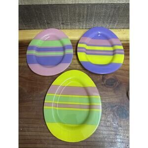 Dept 56 Ceramic Striped Easter Egg Snack Plates Lot Of 3 Multi Colors